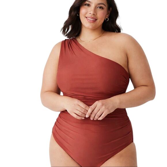 J.Crew Other - J. Crew Woman's One Shoulder Ruched One Piece Swimsuit Orange Padded Resort 24
